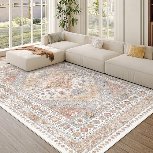 zesthome 5x8 Area Rugs - Ultra-Thin Washble Rug, Stain Resistant Anti Slip Backing Rugs for Living Room,Bedroom, Vintage Home Decor Area Rug (Orange,5'x8') - color: Orange, size: 5' x 8' (Rectangular)