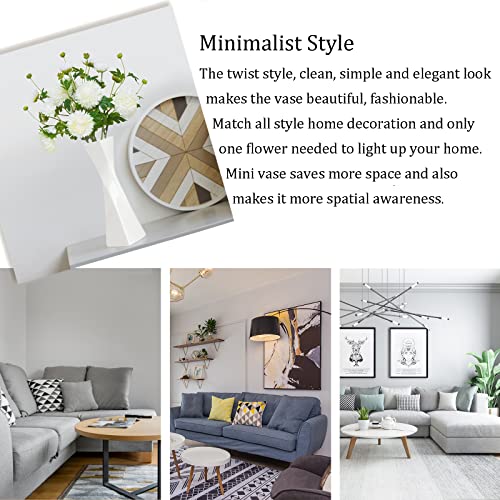Bud Vase, White Small Ceramic Vase for Modern Home Decor, Flower Vase for Centerpieces Twist Minimalism Style Fit Table Shelf Fireplace Bedroom Kitchen Living Room Office
