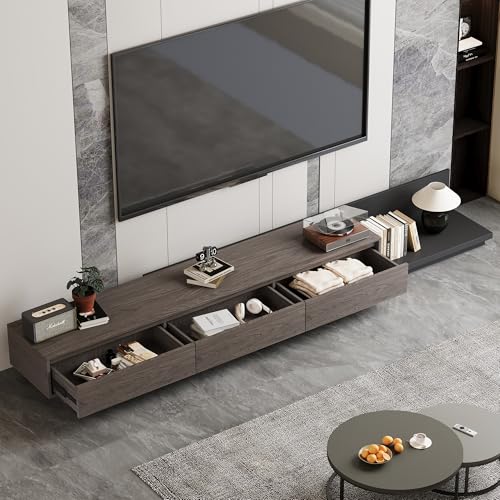 Mid-Century Modern Extendable TV Stand with Ample Storage for Living Room – Adjustable TV Cabinet from 78.7" to 130", 3-Drawer Entertainment Center, Black Walnut - color: Black Walnut