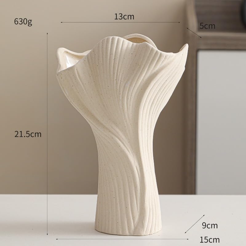 White Ceramic Vase – Nordic Minimalist Unglazed Stoneware Flower Vessel, Living-Room Centerpiece, Boho-Soft Furnishing Accent (Type 07 (Large)) - color: Type 07 (Large)