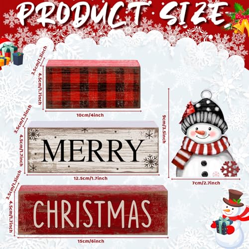 Lineshading 4 Pcs Winter Table Decoration Wooden Snowman Christmas Tiered Tray Decor Red Buffalo Plaid Block Signs Snowman Table Centerpiece Farmhouse Winter Decoration for Home Kitchen Shelf - style: Christmas Snowman