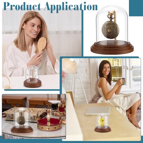 PH PandaHall Pocket Watch Display Dome Cloche with Hook 4.2"x4" Watch Display Jar Decorative Glass Display Case with Wood Base Plants Showcase for Watch Plants Medals Collectibles Ornaments - size: 4.2x4 Inch