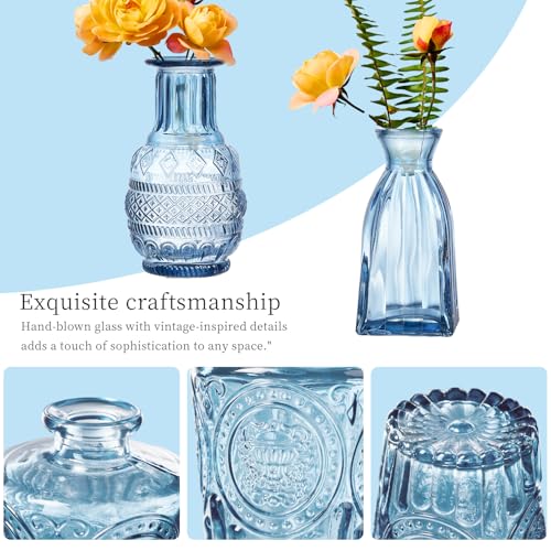 Glass Bud Vases Set of 16 - Blue Assorted Small Mini Glass Vases for Flowers, Crystal Vintage Vase Set, Bulk Centerpieces for Table Décor, Wedding, Home and Events (Blue, 16 Pcs) - color: Blue, size: 16 Pcs