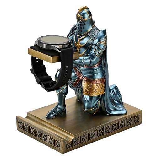King's Guard Watch Display Stand Eyeglass Jewelry Bracelet Necklace Holder Trays Towers Resin Pen Holder Warrior Knight Mobile Phone Stand for Office & Home (Blue) - color: Blue