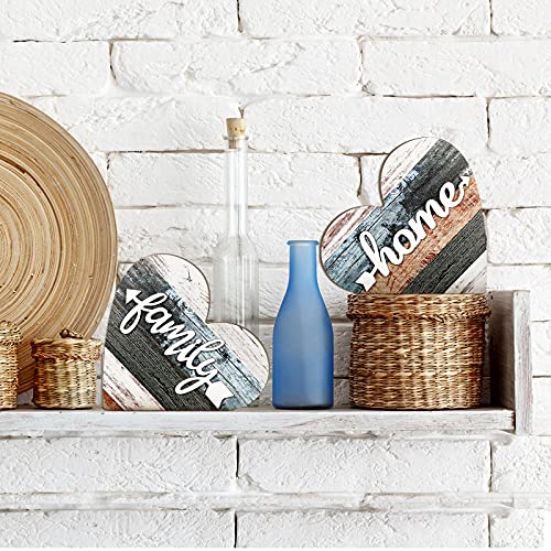Jetec 2 Pcs Rustic Wooden Heart Table Decor, Daisy Farmhouse Home Decor, Bless This Home & Be Kind Sign for Living Room, Dining Room, Shelf & Mantel, Ideal Housewarming & Birthday Gift(Simple Style) - style: Simple Style