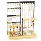 Jewelry Holder Organizer Jewelry Stand, 4-Tier Necklace Stand Earring Holder with Wooden Tray, Jewelry Rack for Bracelets Watches and Rings Display Stand, Gifts for Women & Girls-Black - color: Black