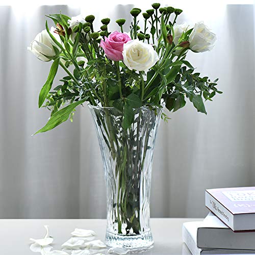Vase 12" Flower Vases, Crystal Clear Glass Vases for Flowers, Tall Crystal Vase, Modern Large Glass Home Office Decor for Living Room Dining Table Centerpieces, Birthday and Wedding - color: Wood Grain Design