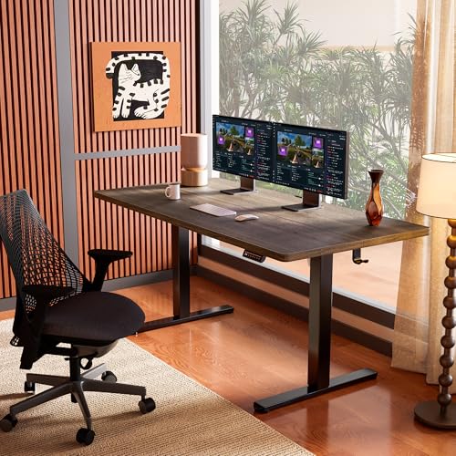 ErGear Height Adjustable Electric Standing Desk, 55 x 28 Inches Sit Stand up Desk, Memory Computer Home Office Desk, Dark Walnut - color: Dark Walnut, size: 55.1 X 27.6 Inches