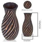 AeraVida Hand-Carved Spiral Stripes Mango Wood Vase for Dried Flowers | 8 inch | Classic Flower Vase