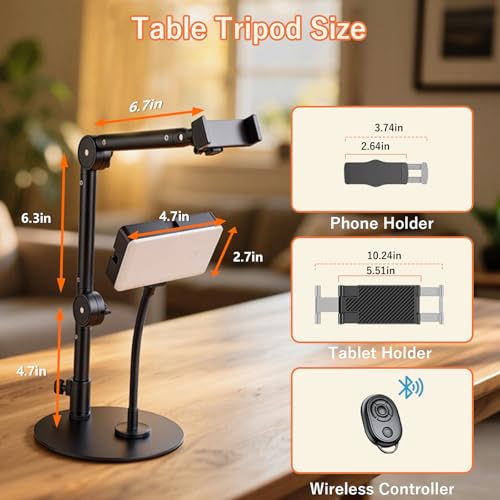 Yoobao Overhead Phone Mount for Desk, Selfie Light with Desk Mount, Rechargeable Selfie Light with Phone Holder for Video Recording, Meeting, Live Streaming TikTok YouTube