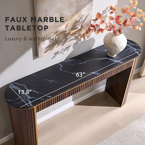 OKD Modern Fluted Console Table, 63" Long Narrow Entryway & Sofa Tables for Hallway, Tall Accent Table Behind Couch for Foyer Living Room, Dark Walnut - color: Dark Walnut