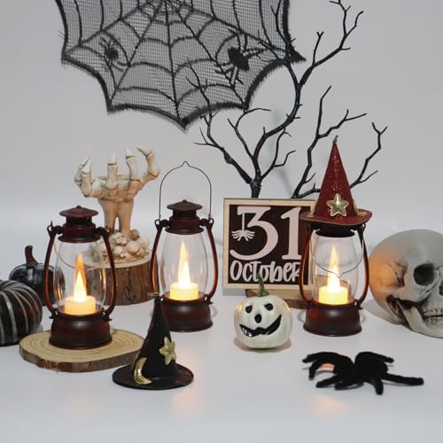 12Pcs Hand-Brushed Red Mini Lanterns for Vintage Christmas Table Decorations – 6Inch Small Candle Lanterns for Western Cowboy Camping Halloween Weddings Party Centerpiece & Hanging Ornaments - color: Brushed Red-12pcs