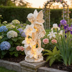 Angel Garden Statue Outdoor, Solar Powered Resin Garden Sculptures Fairy Angel Statues Waterproof LED Lights Yard Art Decorations for Outside Patio Lawn Ornament Gardening Gifts - style: Flower