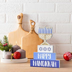 Smile Hanukkah Wood Decoration Set Hanukkah Sign and Blocks Farmhouse Decor Rustic Menorah Hexagram, Party Supplies Gifts Festive Holiday Centerpiece and Table Decoration - style: Hanukkah