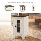 Signature Design by Ashley Wystfield Farmhouse Chair Side End Table with Cabinet Door for Storage, White & Brown with Distressed Finish - color: Dark Brown & White