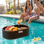 Devoko Floating Pool Tray Large PE Rattan Pool Serving Bar, Luxury Pool Floating Table with Handles for Pool Party, Hot Tub & Beach (Brown) - color: Brown, size: Medium