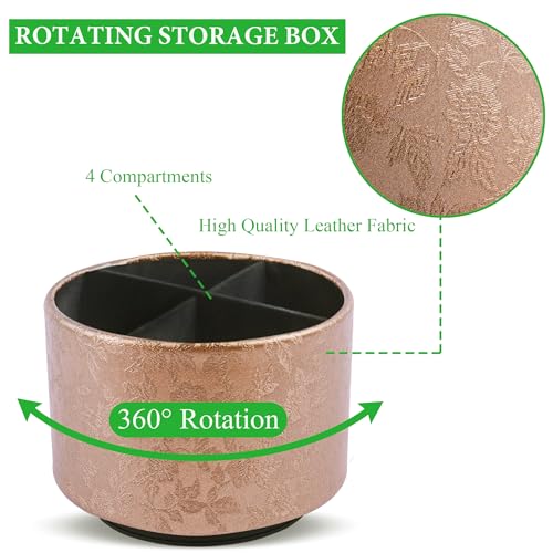 lizimandu Round Leather Art Supply Organizer,Remote Control Holder,360 Degree Spinning,Multi-Functional Pencil Holder,4 Compartments Desktop Stationary Organizer(1-Liuli Cooper) - color: 1-Liuli Cooper