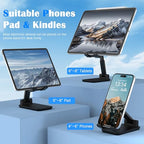 Cell Phone Stand, Adjustable Angle and Height Cell Phone Holder for Desk, Foldable and Portable, Anti-Slip Silicone Pad, Compatible with All Mobile Phones and 4-8 Inch Devices, Black - color: Black