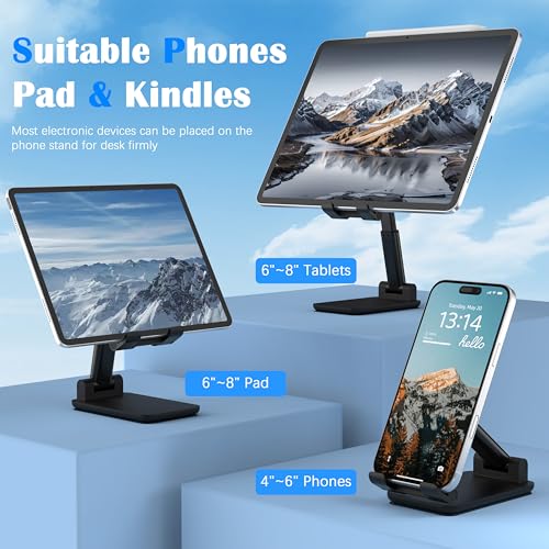 Cell Phone Stand, Adjustable Angle and Height Cell Phone Holder for Desk, Foldable and Portable, Anti-Slip Silicone Pad, Compatible with All Mobile Phones and 4-8 Inch Devices (Black&White) - color: Black&White