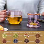 DOPUDO 11oz Pink Glass Tea Cup with Infuser and Lid– Versatile and Elegant Gift for Women, Perfect for Loose Leaf Tea and Other Beverages. - size: 11OZ