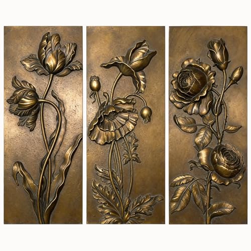 EvruCexul Vintage Floral Wall Sculpture, Antique Bronze Resin Wall Art with Ornate Botanical Design, Decorative Wall Plaque for Elegant Home Décor (Tulip+Rose+Flower3) - style: Tulip+Rose+Flower3