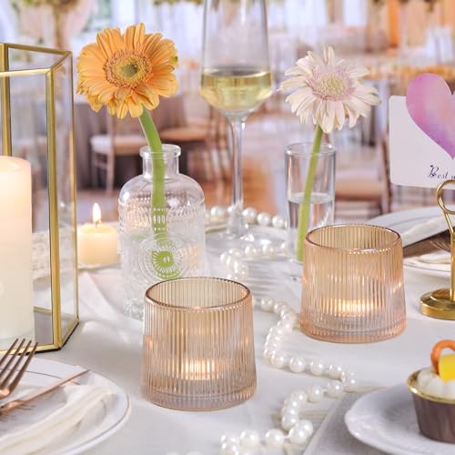 DARJEN Gold Ribbed Tealight Votive Candle Holders Set of 10- Tea Light Candle Holders Glass for Table Centerpiece, Votive Candle Holders for Home, Wedding & Fall Decor - color: Gold, size: 10Pcs