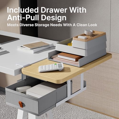 PEGZONE Desk Extender Tray, 24" x 12" Clamp On Desk Shelf, Desk Extension with Storage Drawer, Table Desk Arm Rest, Clamp On Keyboard Tray for Office and Home, Workstation Organizer, Medium, Wood - size: 24 x 12 inch, style: Wood with drawer