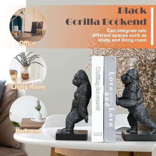 Decorative Bookends, Art Book Ends for Heavy Books, Heavy Bookends for Shelves, Vintage Non-Slip Base Book Holder, Resin Book Stopper for Home Office Decor (Black Gorilla) - color: Black Gorilla
