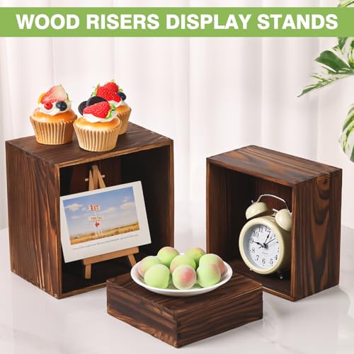 3 Pack Wood Cake Cupcake Stand Buffet Risers, Wooden Display Stand Wood Display Riser, Square Food Display Risers for Party Wedding Birthday Home (6" 7" 8") - color: Brown 3pcs (6" 7" 8")