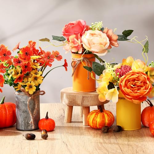 Rustic Vase for Table Centerpieces 4.33 Inch Small Petite Flower Vase with Twine Bow Vintage Farmhouse Decor for Wedding Reception Dining, Home Galvanized Metal Buckets(Yellow, Orange, Iron,12 Pcs) - color: Yellow, Orange, Iron
