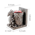 Bookends Dragon,Gothic Brown Resin Dragon Guarding Castle Pencil Cup Bookends, Office Desk Book Ends with Decorative Fantasy Dragons and Stone Tower Pen Holders, 1 Pair - color: Brown