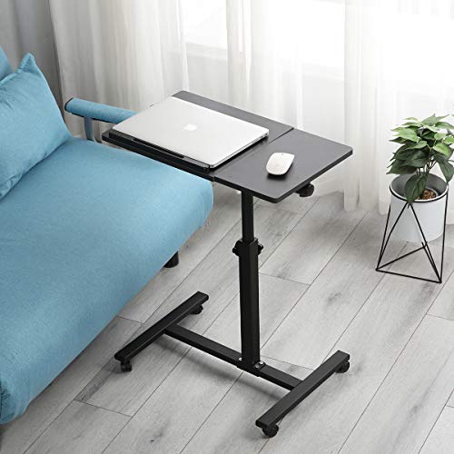 TigerDad Overbed Bedside Desk Mobile Rolling Laptop Stand Tilting Overbed Table with Wheels Height Adjustable Tray Table for Laptop Bed Sofa Side Table (Black) - color: Black