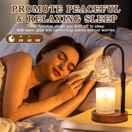 Small Candle Warmer Lamp with Timer, Adjustable Flower Lamp Warmer for Jar Candles, Unique Women Gifts for Birthday, Dimmable Candle Heater, Cute Wax Warming Light with Wood Base - color: A3-amber