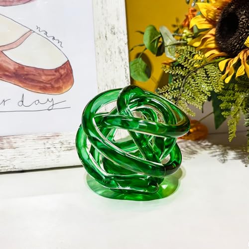 Glass Knot Teal Decor Ball - 5 Inch Hand Blown Infinity Sculpture Orbit Home Decor Table Decoration Interio Art - color: Kelly Green, size: 5-Inch Diameter