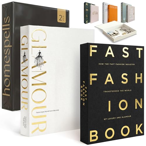 Decorative Books for Home Decor – Black & White Linen Faux Books for Decoration: Aesthetic Fake Book Shelf, Living Room, Mantle, Entryway & Coffee Table Decor – Stack Faux Book Storage Box, Set of 2
