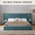 Luxury Queen Size Bed Frame with Oversized Upholstered Headboard, Modern Chenille Upholstered Platform Bed Frame with Gold LED Lights, Nightstands, No Box Spring Needed, Blue - color: Blue, size: Queen