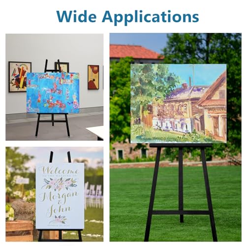 A - Frame Wooden Display Easel - Adjustable Lyre Beechwood Studio Easel Stand Holding Canvas Up to 90", Inclinable Artist Floor Painting Easel for Artwork Painting, Black - color: Black