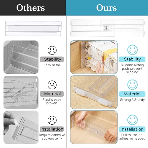 Vtopmart 12 Pack Drawer Dividers for Clothes, 4" High 10.2"-16.5" Adjustable Expandable Dresser Drawer Organizer, Clear Plastic Separators for Dresser, Baby Clothing, Underwear, Cosmetic, Toiletries - size: 4" H,10.2-16.5" L