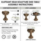Elephant Sculptural Side Table, 19.69" W x 25.98" H Faux Marble Top, Resin Animal End Table, Unique Accent Table for Living Room, Gift for Housewarming - color: Yellow Elephant Head Statue