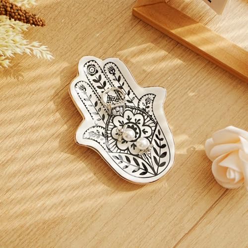Gifts For Women Hand Ceramic Jewelry Dish Tray, Vanity Ring Dish Ceramic Jewlery Trays Trinket Ring Holder,Room Decor Aesthetic,Decorative Vanity Key Tray (Hand) - style: Hand
