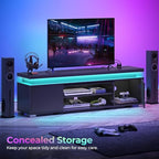 Rolanstar TV Stand with Power Outlet & LED Lights, Modern Entertainment Center for 32/43/50/55/65 Inchs TVs, TV Table, Universal Gaming LED TV Media Stand with Large Storage Cabinet, Black - color: Black