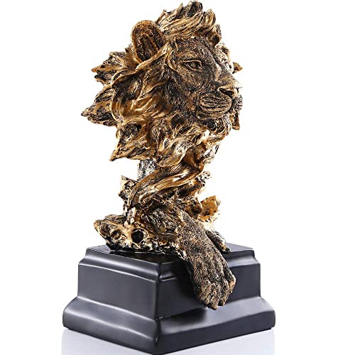 H&W Sandstone Lion - The King of Beasts - Statue Decoration for Home/Study/Living Room, Great Collectible Figurines, Best Gift for The Man, Golden Color (HH17-D2) - color: Golden