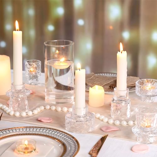HAVITI 6 PCS Candlestick Holders, Clear Taper Candle Holders, Tealight Candle Holder Glass for Wedding Centerpieces Dinner Party Table Decor - color: Clear