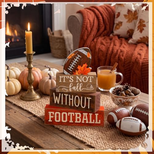 Yuntau 4 Pcs Football Fall Table Decorations Football Tiered Tray Decor Rustic Autumn Wooden Blocks Sign It's Not Fall Without Centerpiece Decorative Faux Book Sign for Room Coffee Table Mantel Shelf - style: Football Fall