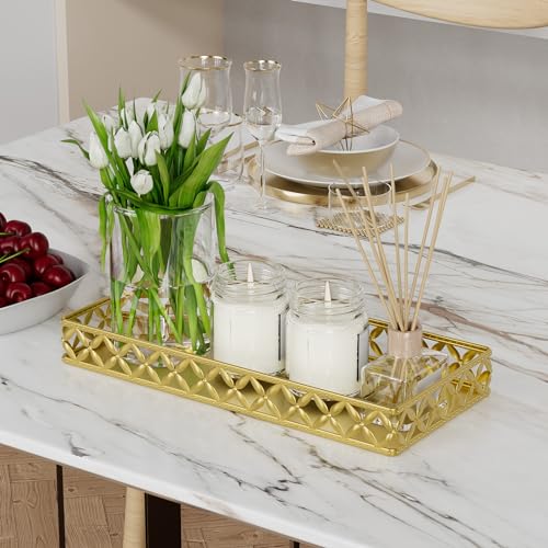 Bathroom Vanity Tray for Counter Organizer - 11 Inch Small Decorative Tray Gold Rectangle Countertop Tray for Perfume Makeup Cosmetic Jewelry - color: Rectangle Floral-gold