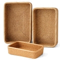 Rattan Storage Basket Set of 3 - Handwoven Rectangular Wicker Baskets for Kitchen, Pantry & Home Organization (Large, Medium, Small) - style: Natural