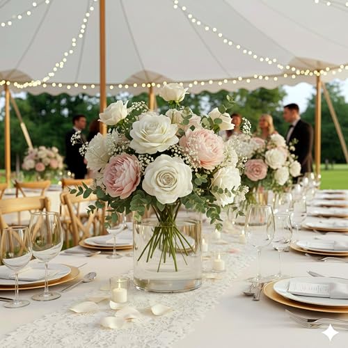 Liotww Unbreakable Acrylic Vase Set - Wide Mouth Short Cylinder Vases with Holder, Clear Plastic Flower Vase for Home Decor Wedding Centerpiece (D10”/7.8”/6” Not Glass) - color: XL 3 Clear-e