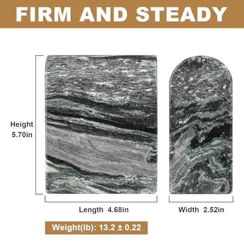 Koville South African Natural Marble Bookends for Shelves, Non-Slip Book Ends, 13LBS Ultra Heavy Duty Marble Book Holder Organizer, Apartment Decor for Movies/CD/Video Games(Olive Green) - color: Green Marble-olive Green, size: 13lb