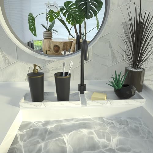 2 Packs Silicone Bathroom Vanity Tray Large 11.8" ＆ Large 11.8" Set - Rectangle Shatterproof Flexible Bathroom Tray for Soap Dispenser, Tissues, Candles, Towel, Plant, Perfume Key - color: White 11.8" & 11.8"