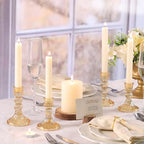 DARJEN 6Pcs Gold Candlestick Holders Set - 4" H & 5" H Striped Taper Candle Holders Bulk, Glass Candle Holders for Wedding, Festival, Party, Table Centerpiece, Gifts - color: Gold, size: Striped Pattern
